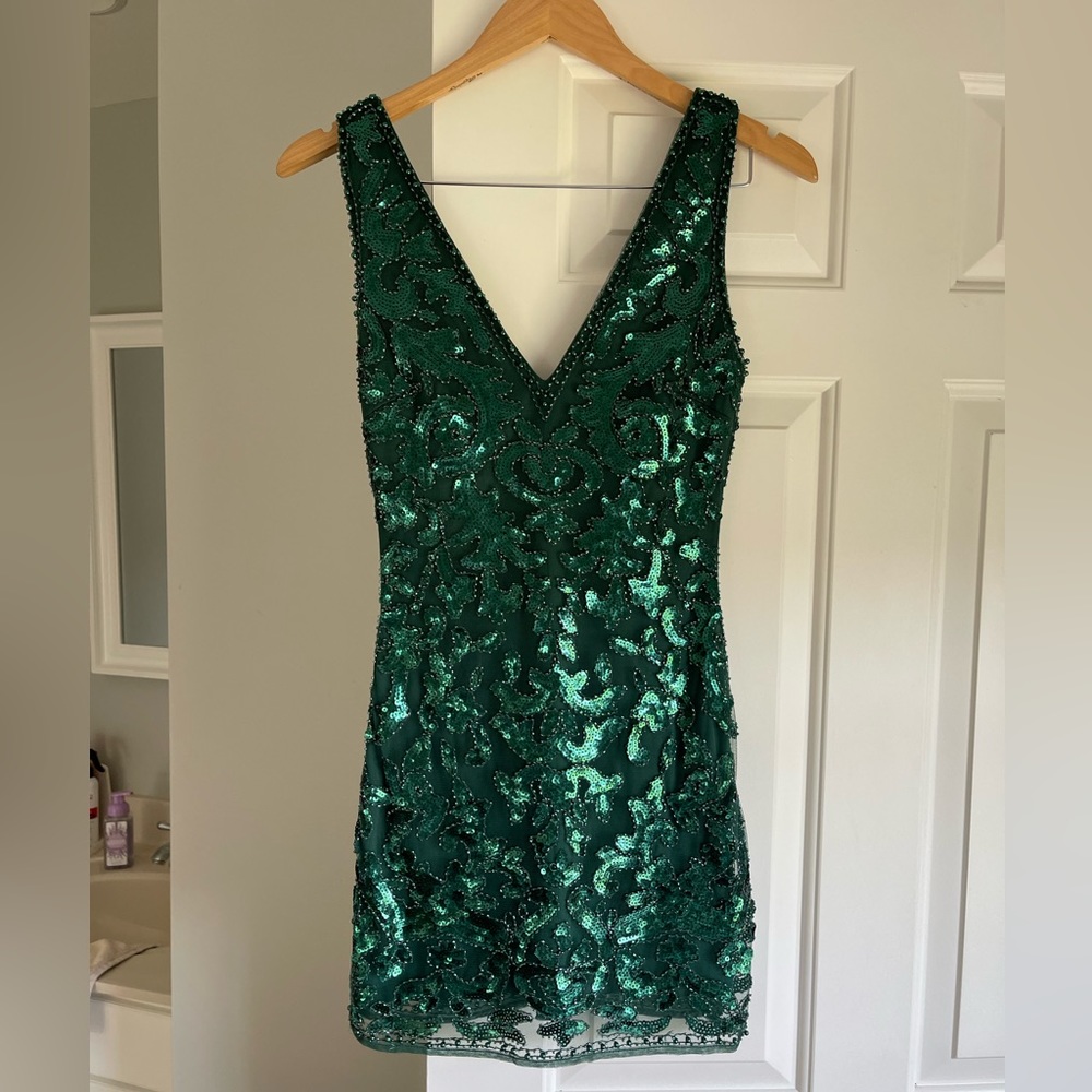 Such a Sight Green Beaded Sequin Mini Dress